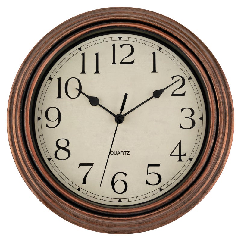 Foxtop Vintage Copper Wall Clock 12 Inch Silent Non Ticking Battery Operated Quartz Round Retro Wall Clock Decorative for Kitchen Bedroom Living Room Office Classroom - Image 1