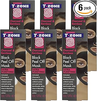 TZone 6 x 50ml Multipack Charcoal Bamboo Ultra Purifying Black Peel Off Mask Specially Formulated to Unblock Pores and Peel Away Blackheads Moisturise Soften Skin
