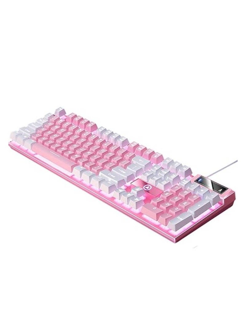 AROAQ Gaming Keyboard USB LED Lighting for Game and Office Pink White - Image 1