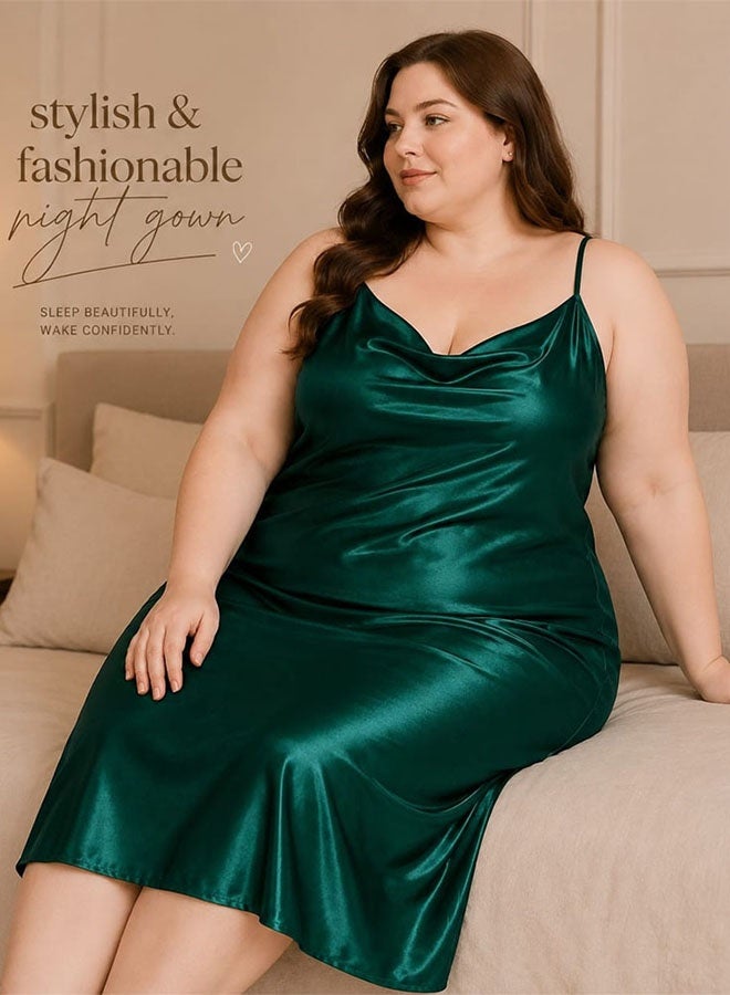 MARGOUN XXL Silk Nightgown for Spring and Summer Pajamas with Suspenders Simple V-Neck Pajamas Women Pajama Nightgown Silk Plus Size Sleepwear Night Dress Green /XXL(bust 116cm-122cm/waist 102cm-108cm) - Image 5