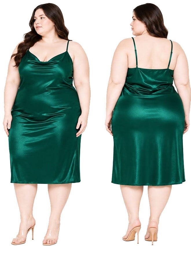 MARGOUN XXL Silk Nightgown for Spring and Summer Pajamas with Suspenders Simple V-Neck Pajamas Women Pajama Nightgown Silk Plus Size Sleepwear Night Dress Green /XXL(bust 116cm-122cm/waist 102cm-108cm) - Image 1