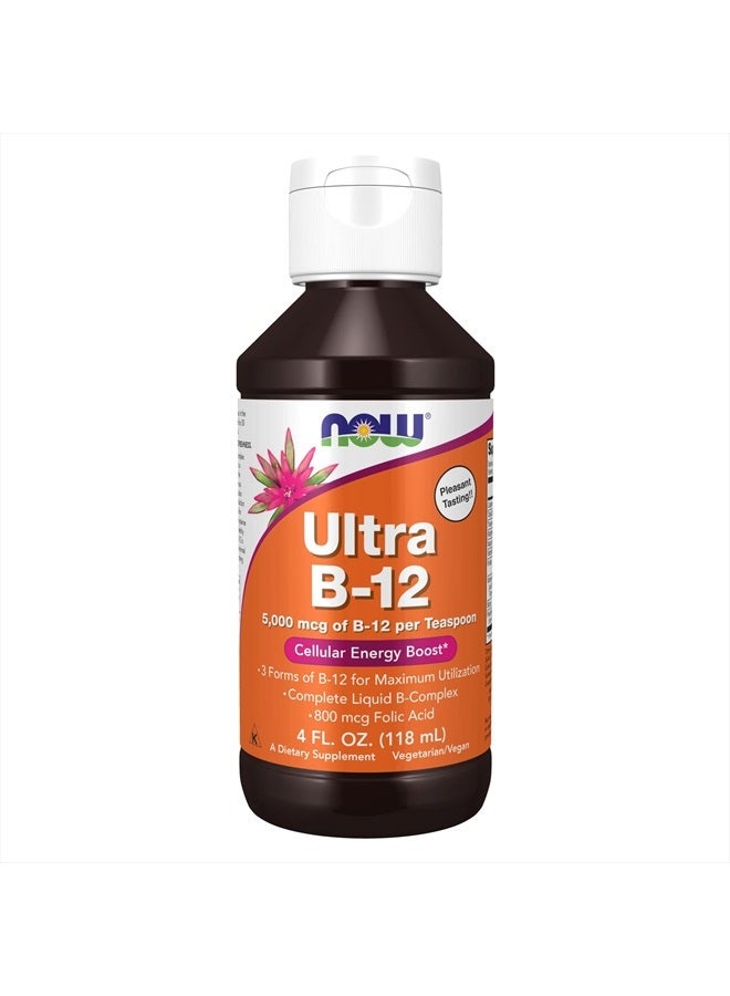 now Supplements, Ultra B-12, Liquid, 800 mcg Folic Acid, Cellular Energy Production*, 4-Ounce - Image 1