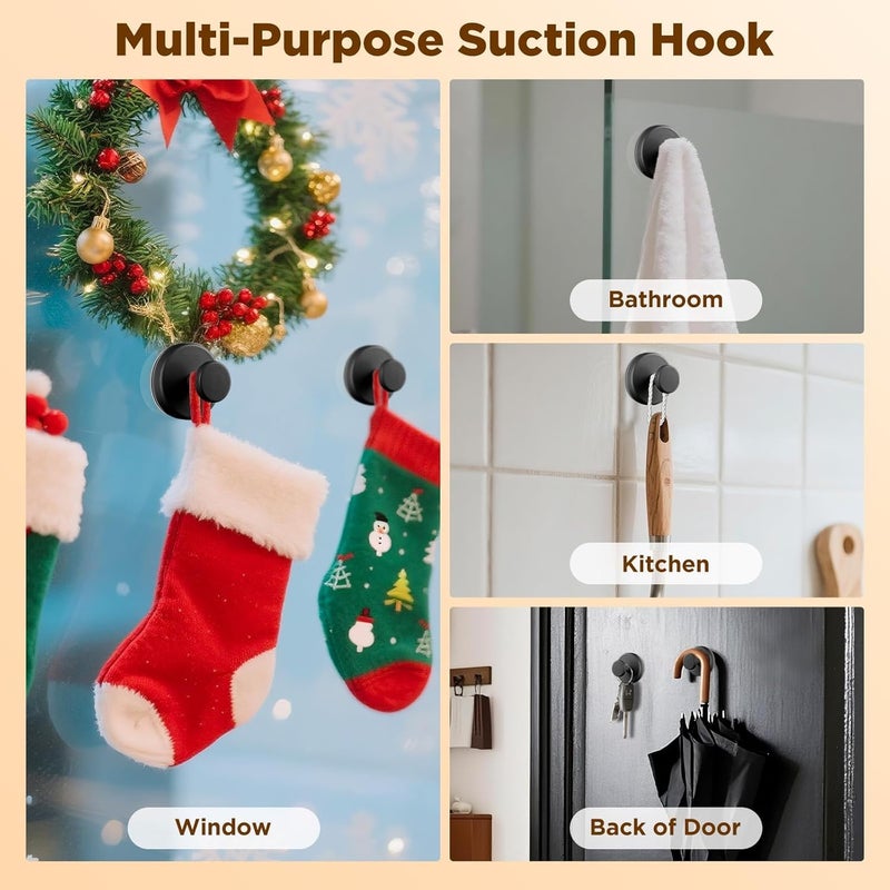 Wreath Hanger for Front Door, Heavy Duty Suction Cup Reef Hook for Glass Window/Over Door/Outdoor, Christmas/Thanksgiving/Halloween/July 4th/Easter/Valentine/Fall/Summer/Spring (Black, 2-Pack) - Image 1