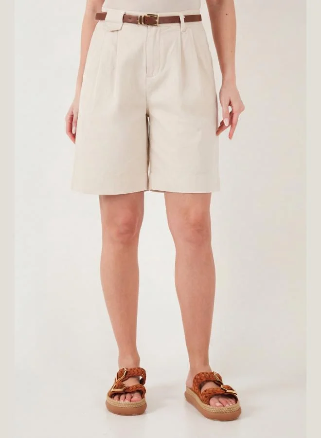 Lela  Lela Cotton Loose Fit Pleated Belted Bermuda Shorts Women's Shorts 668YP5439 for Women | Best Price UAE