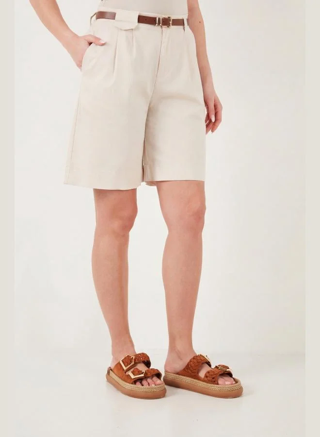 Lela  Lela Cotton Loose Fit Pleated Belted Bermuda Shorts Women's Shorts 668YP5439 for Women | Best Price UAE