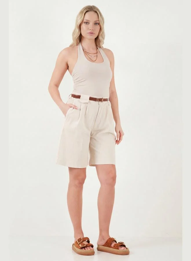 Lela  Lela Cotton Loose Fit Pleated Belted Bermuda Shorts Women's Shorts 668YP5439 for Women | Best Price UAE