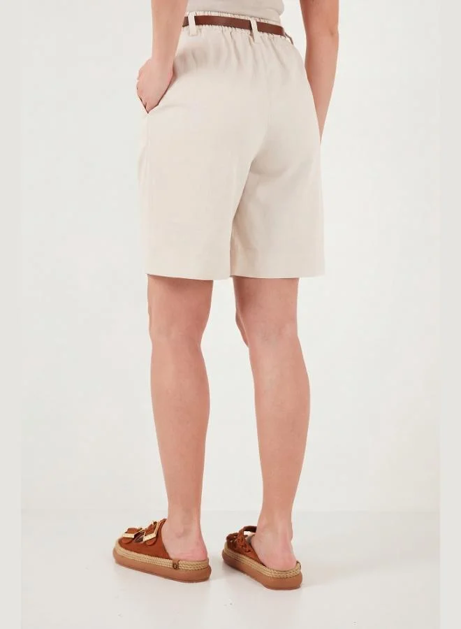 Lela  Lela Cotton Loose Fit Pleated Belted Bermuda Shorts Women's Shorts 668YP5439 for Women | Best Price UAE