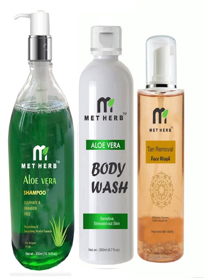Metherb Aloe Vera Shampoo 300ml & Aloe Vera Body Wash -200ml l & Tan Removal Face Wash -100ml (combo pack) - Image 1
