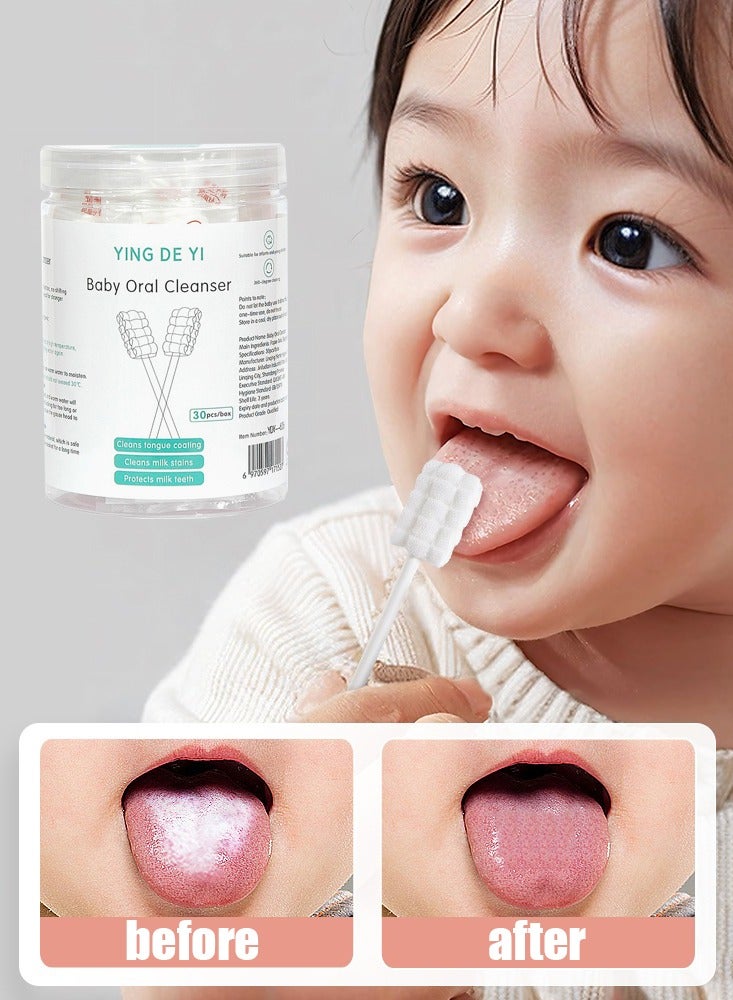 Baby Finger Toothbrush, Baby Tongue Cleaner, Toothbrush Clean Gums Disposable Tongue Cleaner Soft Gauze Toothbrush Infant Oral Cleaning Stick Care for Baby,2 finger cots and 30 brushes - Image 1