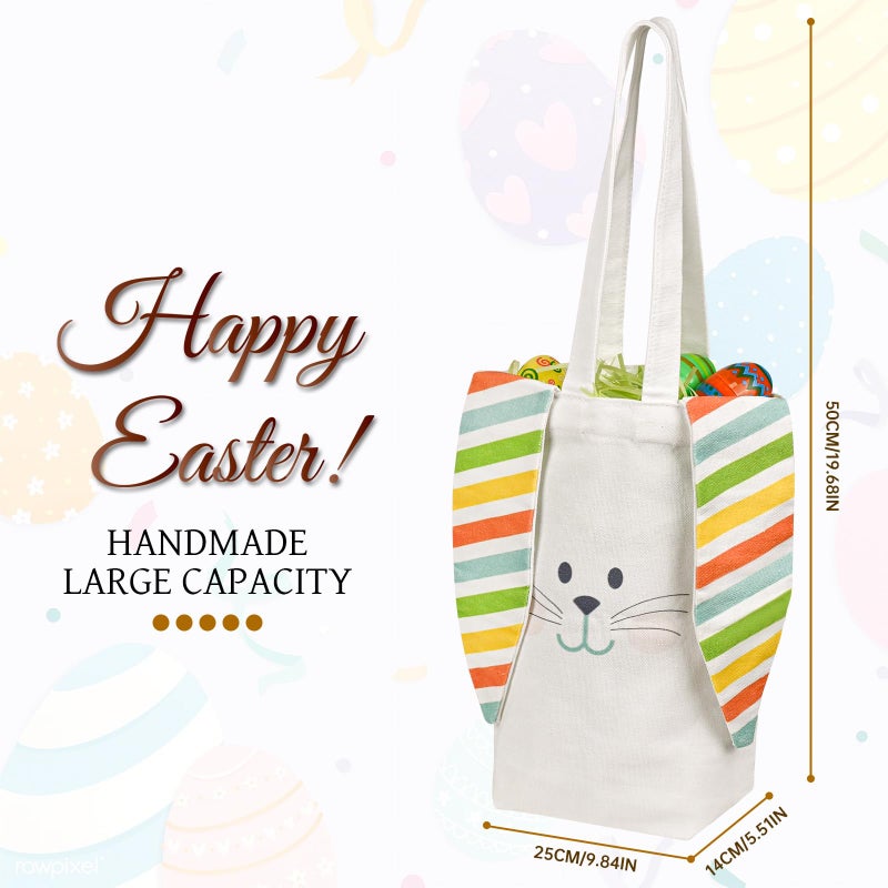 ATFUNSHOP Easter Tote Bag with Bunny Ears 11.8" - Reusable Canvas Rabbit Bag | Boy & Girl Easter Baskets for Egg Hunts, Gifts & Spring Fun - Image 4
