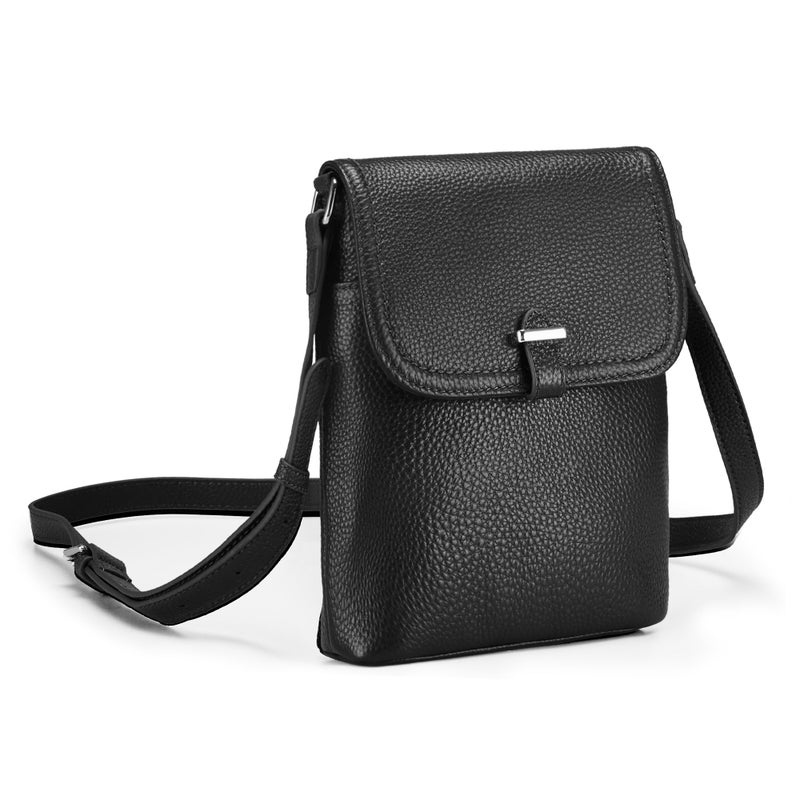 befen Black Genuine Leather Small Crossbody Bags for Women, Womens Cell Phone Purses Cross body Bag Purse with RFID Card Slots for Daily and Travel - Image 1