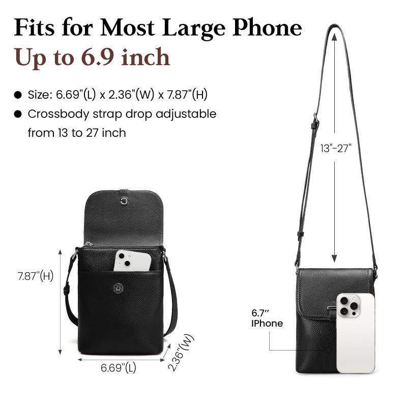 befen Black Genuine Leather Small Crossbody Bags for Women, Womens Cell Phone Purses Cross body Bag Purse with RFID Card Slots for Daily and Travel - Image 5