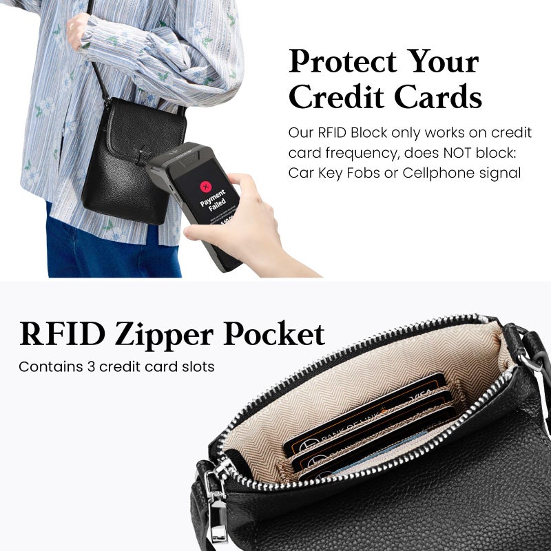 befen Black Genuine Leather Small Crossbody Bags for Women, Womens Cell Phone Purses Cross body Bag Purse with RFID Card Slots for Daily and Travel - Image 3