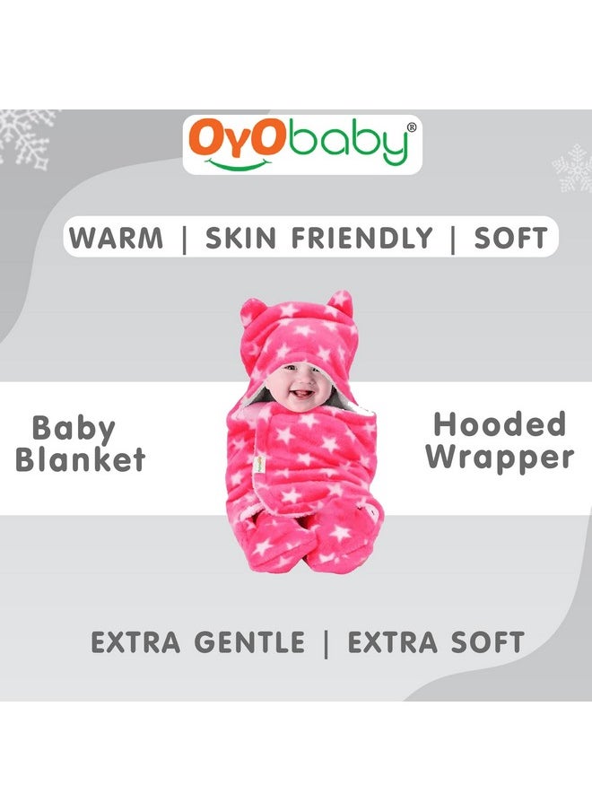 OYO BABY 3-In-1 Fleece Hooded Baby Blanket Wrapper -Pack Of 1 (Baby Pink Star Printed) | All Season | 0-6 Months | Sleeping Bag | Great Gift | Bath Towel | Multipurpose Comforter  - Image 3