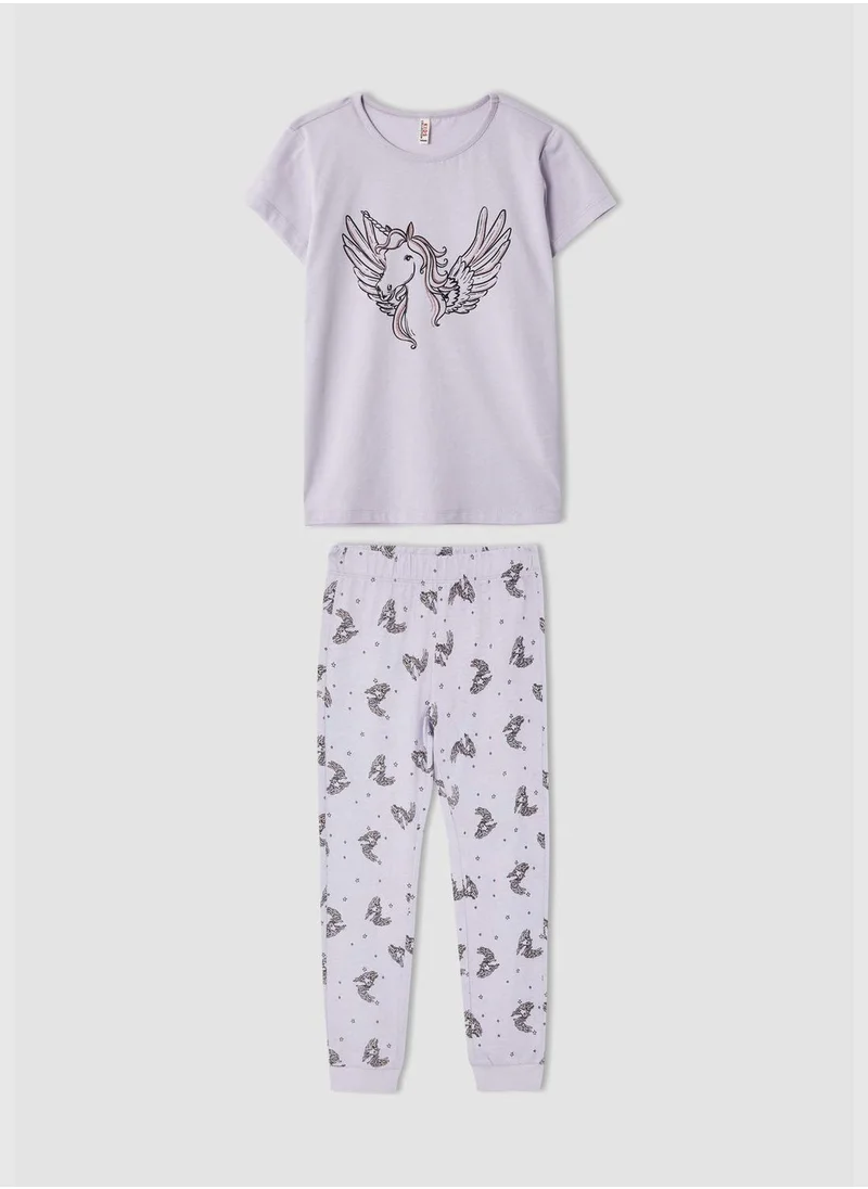 DeFacto Regular Fit Short Sleeve Unicorn Print Pyjama Set