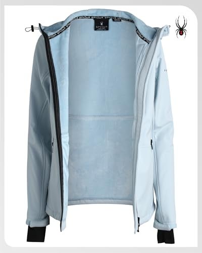 Spyder Womens Softshell Jacket - Lightweight Terry Fleece Hoodies for Women Water Resistant Zip Up Womens Windbreaker Jacket, Size Small, Ash Blue - Image 3
