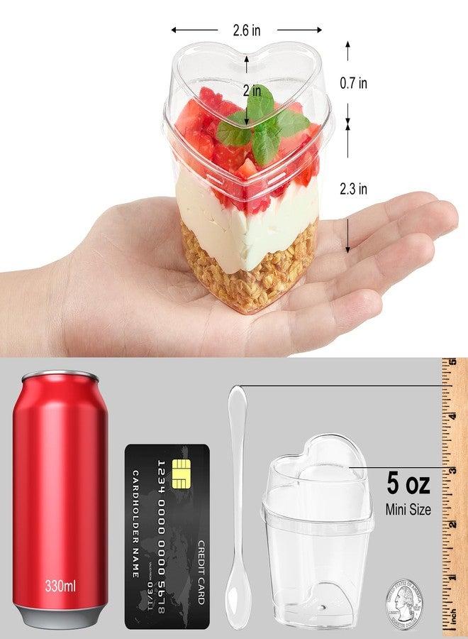 TOFLEN 50 Pack Heart Shaped Dessert Cups with Lids and Spoons, 5 oz Mini Plastic Shooter Cups for Parfait, Pudding, Fruit, Cheesecake, Mousse, Jello, Yogurt, Appetizer - Image 2
