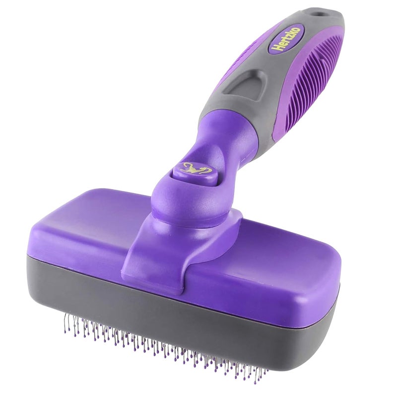 Hertzko Self-Cleaning Slicker Brush for Deshedding Long and Short-Haired Pets - Small Size Grooming Rake and Comb for Dogs and Cats - Image 1
