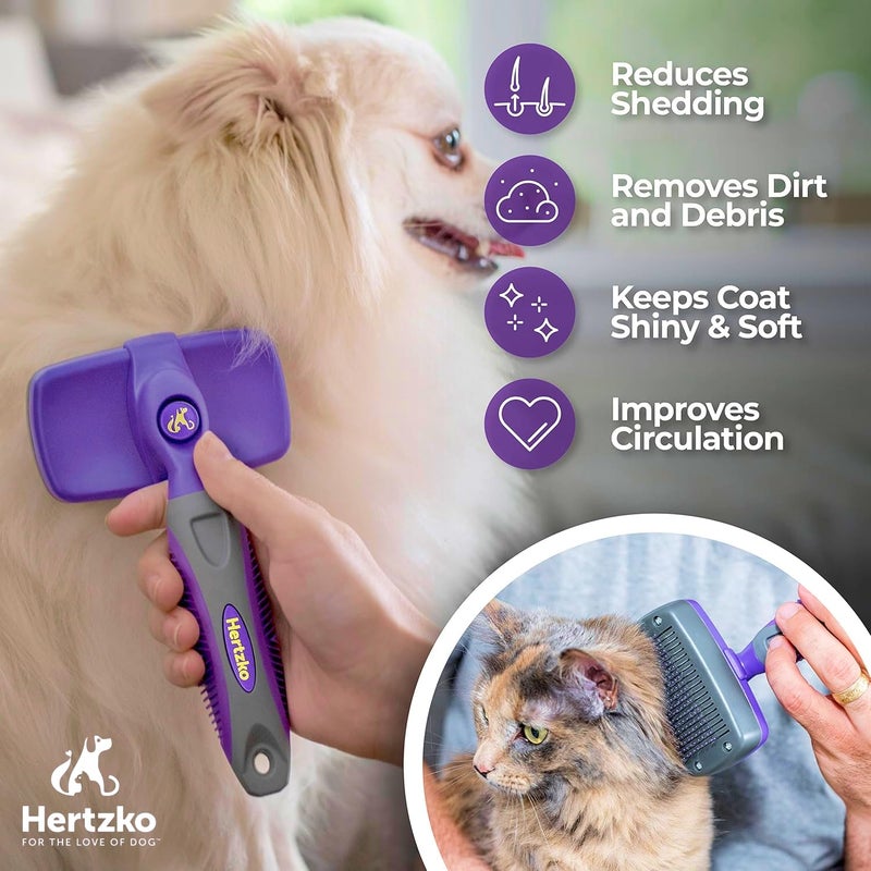 Hertzko Self-Cleaning Slicker Brush for Deshedding Long and Short-Haired Pets - Small Size Grooming Rake and Comb for Dogs and Cats - Image 2