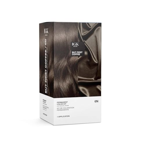 IGK Permanent Hair Dye Color Kit | 6N But First Coffee - Light Natural Brown | 100% Gray Color Coverage + Strengthen + Shine | Ammonia Free - Image 1