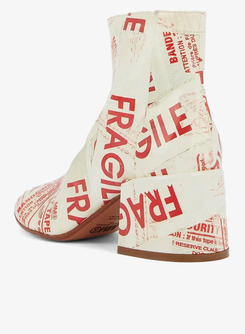 MM6 Text Print Block Heel Boots