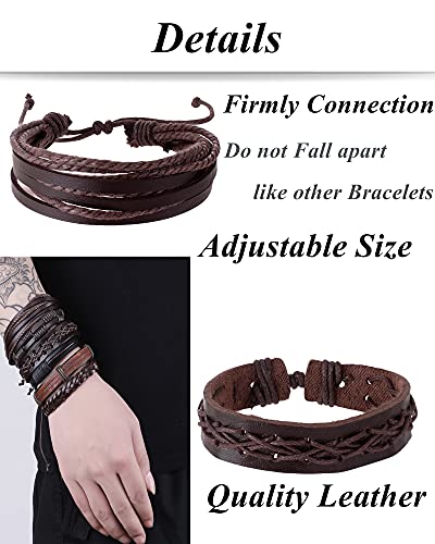 Tornito 15Pcs Braided Leather Bracelet Boho Cuff Wrap Wood Bead String Woven Ethnic Stretch Wristbands Bracelets Set for Men Women Size Adjustable - Image 2
