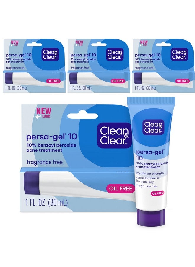 Clean & Clear Persagel 10 Oilfree Acne Spot Treatment With Maximum Strength 10% Benzoyl Peroxide Topical Pimple Cream & Acne Gel Medication For Face Acne Fragrancefree 4 X 1 Fl. Oz - Image 1