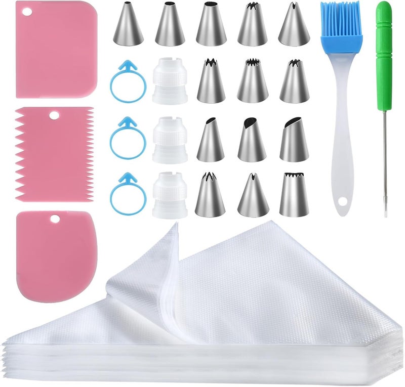 firstake Piping Bags and Tips Set - 100pcs Disposable Piping Bags, 12 Inch Icing Bags, Thickened Pastry Bags, Anti Burst Frosting Bags, Non-slip Cake Decorating Bags for Baking Cupcake and Cookies - Image 1