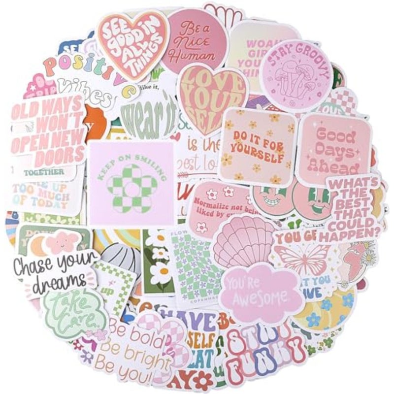 100PCS Pink Motivational Stickers Vinyl Waterproof Stickers for Laptop Bumper Water Bottles Computer Phone Hard Hat Car Stickers and Decals Inspirational Stickers - Image 1