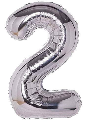 Flavouredlove 40inches two Foil Number Air or Helium Balloon Party Decoration Silver Pack of 1 | 2 Year No. Balloons Birthday/Anniversary (Silver 2) - Image 1