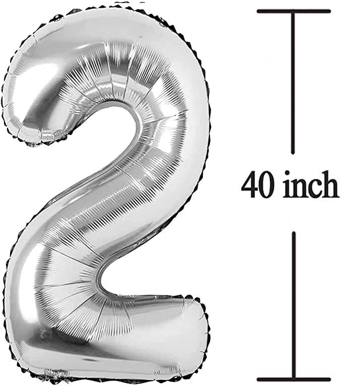 Flavouredlove 40inches two Foil Number Air or Helium Balloon Party Decoration Silver Pack of 1 | 2 Year No. Balloons Birthday/Anniversary (Silver 2) - Image 2