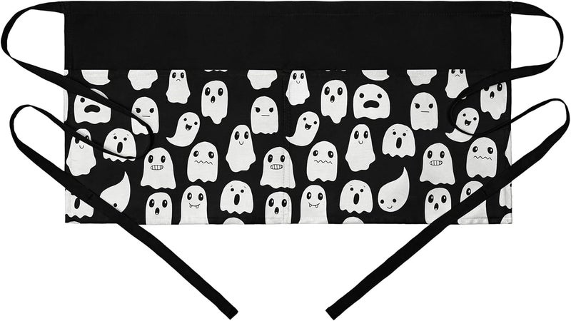 BOHARERS Waist Apron with 3 Pockets - Black Waitress Waiter Server Short Aprons - Image 1