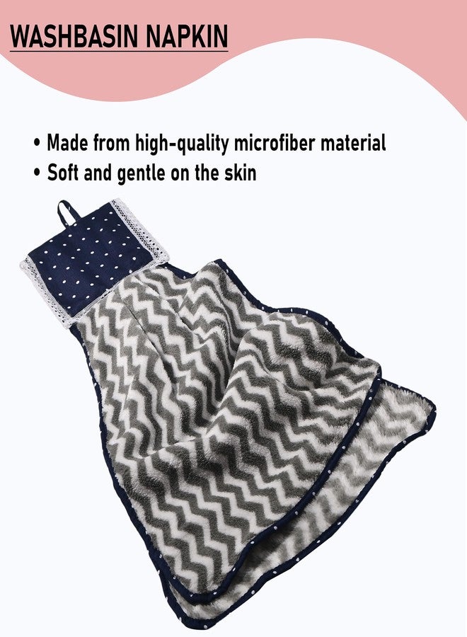 Kuber Industries 3 Pcs Microfiber Wash Basin Hand Towel with Hanging Loop | Soft Hanging Hand Towel for Kitchen and Bathroom | Wash Basin Napkins for Everyday Use | Zig Zag - Pink, Grey & Blue - Image 5