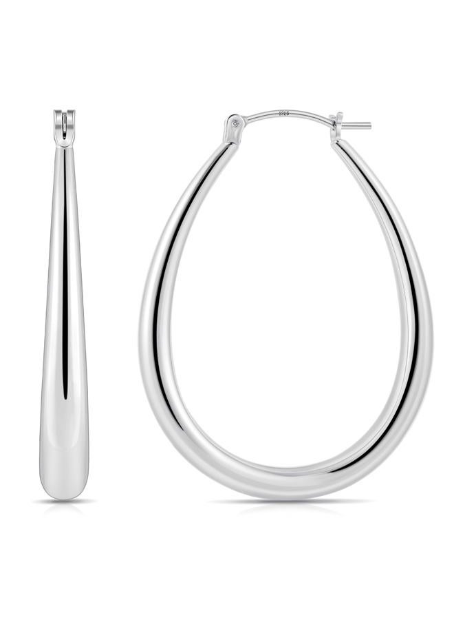 Gacimy Chunky Hoop Earrings for Women, 14K Gold Plated Oval Hoop Earrings with 925 Sterling Silver Post, 40MM, Brass, No Gemstone - Image 1