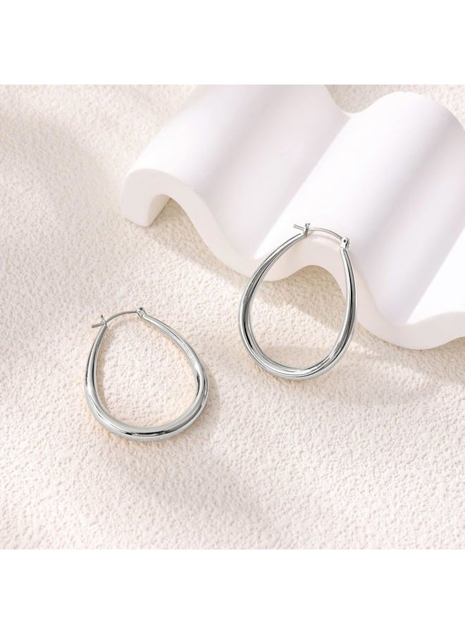Gacimy Chunky Hoop Earrings for Women, 14K Gold Plated Oval Hoop Earrings with 925 Sterling Silver Post, 40MM, Brass, No Gemstone - Image 3