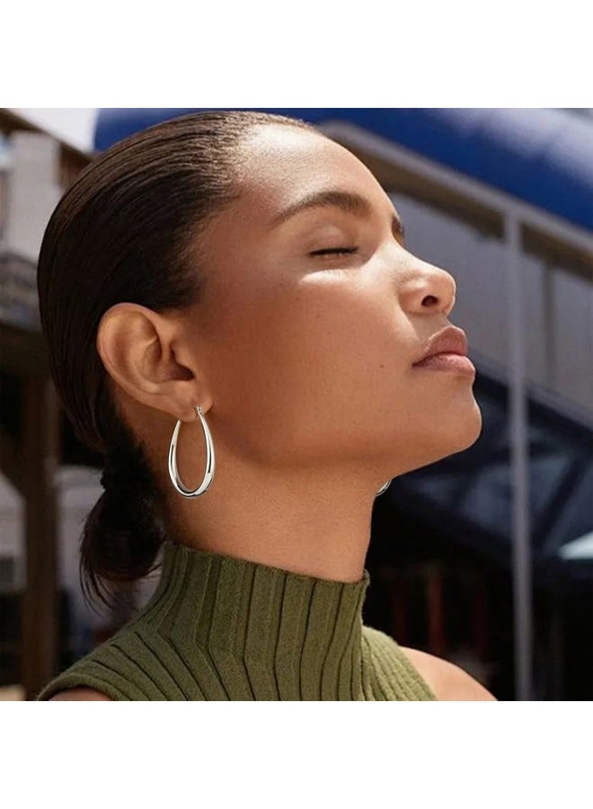 Gacimy Chunky Hoop Earrings for Women, 14K Gold Plated Oval Hoop Earrings with 925 Sterling Silver Post, 40MM, Brass, No Gemstone - Image 2