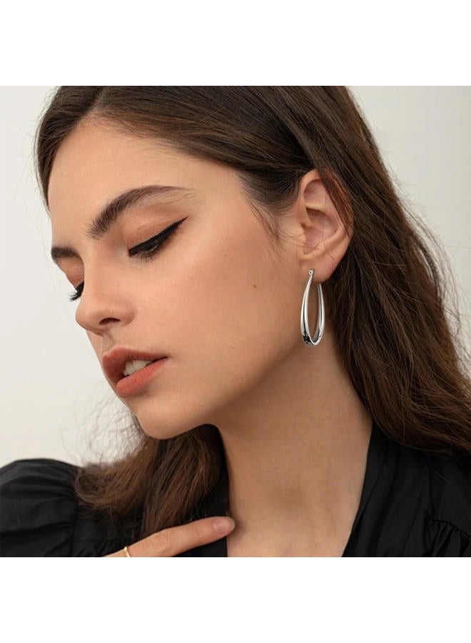 Gacimy Chunky Hoop Earrings for Women, 14K Gold Plated Oval Hoop Earrings with 925 Sterling Silver Post, 40MM, Brass, No Gemstone - Image 5