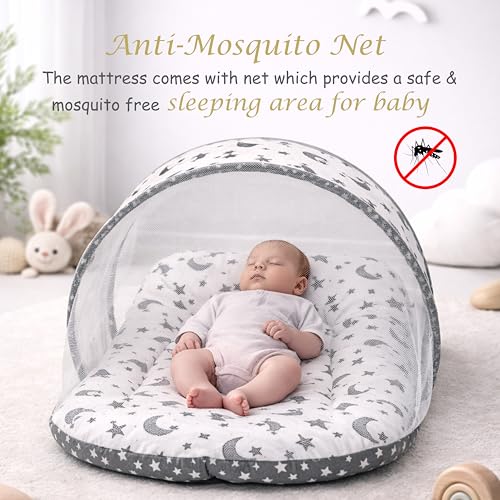 Infantbond Baby Bedding Set with Mosquito Net, Sleeping Bag and Play Mat, Moon and Stars Pattern, Blue and White (Grey Moon) - Image 5