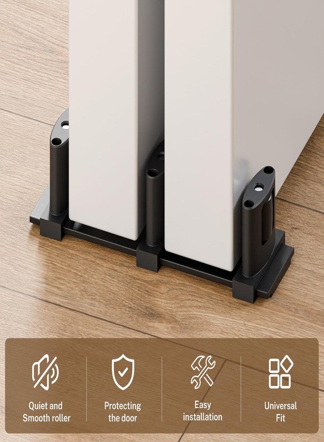 BINOTE Sliding Closet Door Floor Guide, Sliding Door Guides Floor Mount for Double Bypass Door, Update Adjustable 3-Roller Design - Image 2