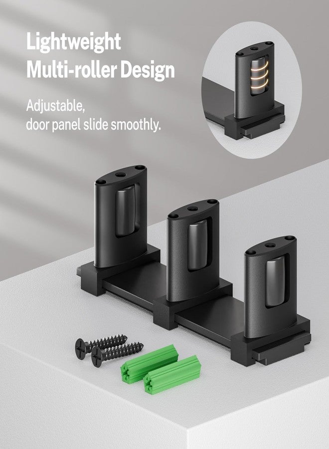 BINOTE Sliding Closet Door Floor Guide, Sliding Door Guides Floor Mount for Double Bypass Door, Update Adjustable 3-Roller Design - Image 5