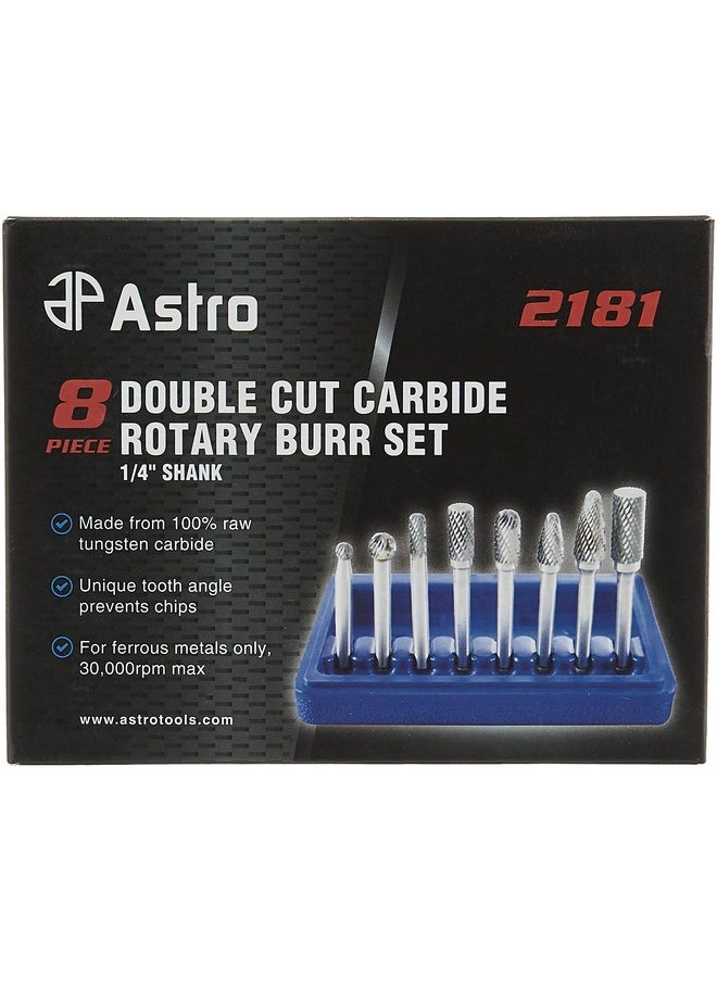 Astro Pneumatic Tool Astro Pneumatic Tool 2181 8-Piece Double Cut Carbide Rotary Burr Set 1/4" Shank in Blow Molded Case  - Image 4