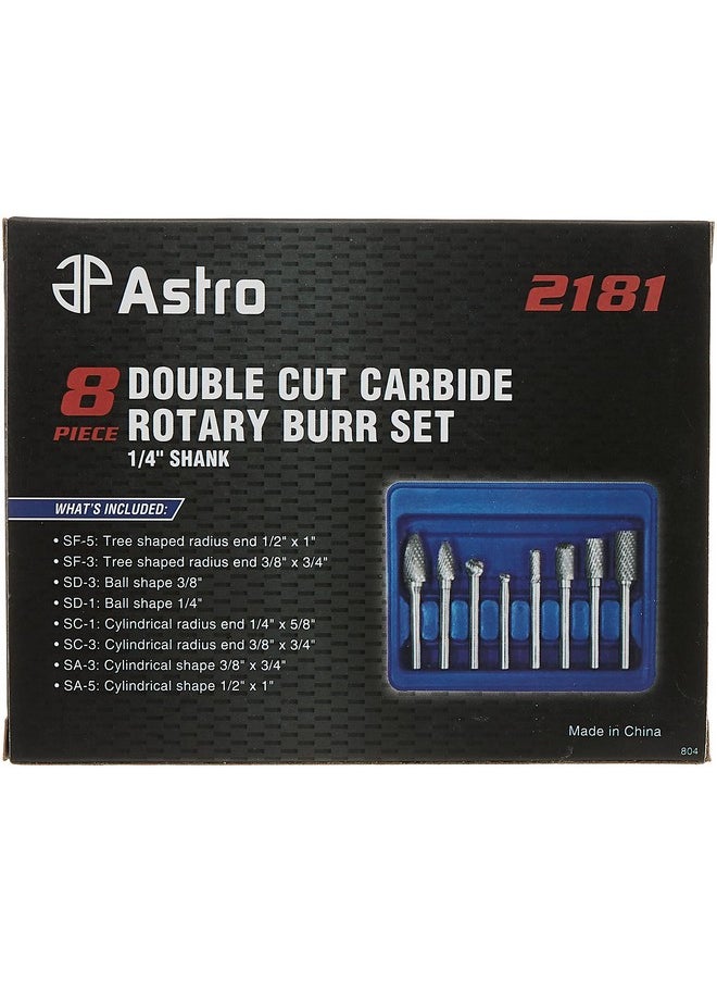 Astro Pneumatic Tool Astro Pneumatic Tool 2181 8-Piece Double Cut Carbide Rotary Burr Set 1/4" Shank in Blow Molded Case  - Image 3