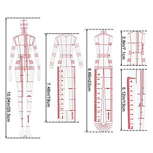 EXTCCT 4 Models Fashion Illustration Rulers, Fashion Sketching Templates Ruler, Fashion Sketching Ruler Sewing Humanoid Patterns Design, Clothing Measuring French Curve Rulers A4 Pattern Paper Draft Drawings - Image 2