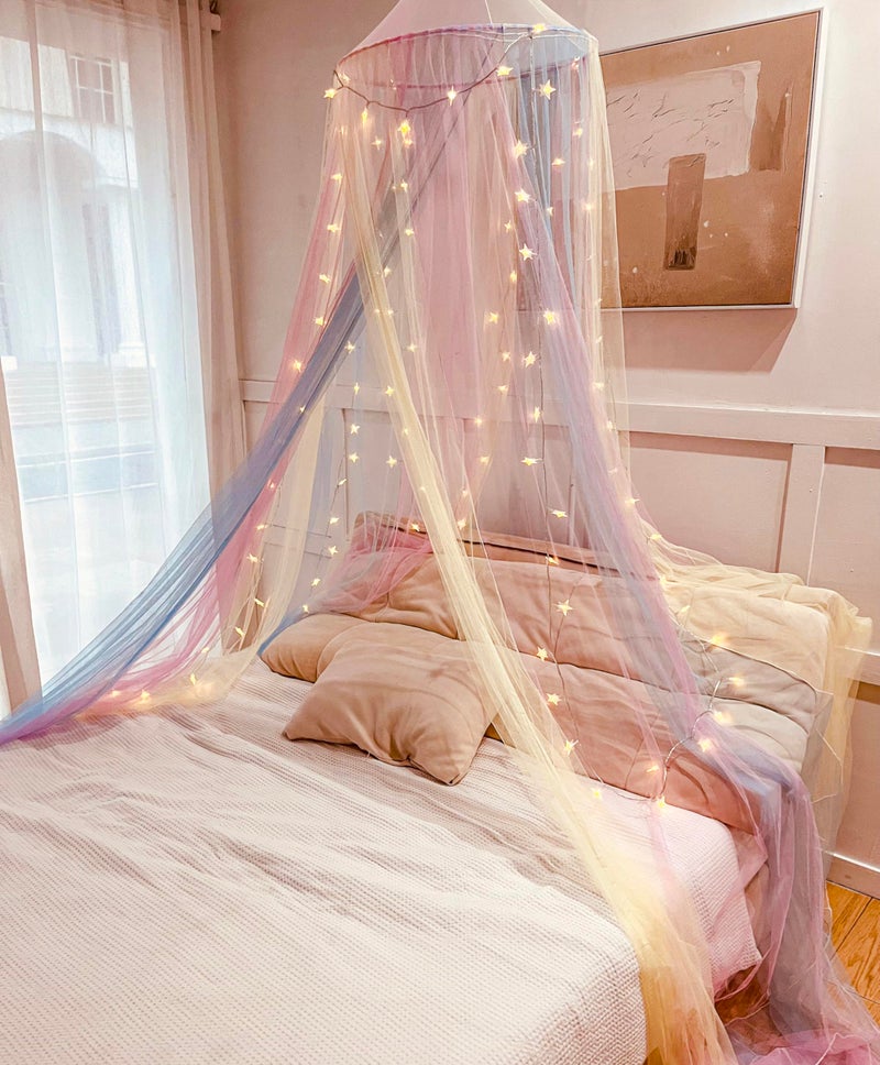 Comtelek Mosquito Net Bed Canopy for Girls,Rainbow Canopy Bed Curtains Full Queen Size from Ceiling,Dome Mosquito Netting Bed Tent Twin Girls Princess Canopy King Bed Decor - Image 5