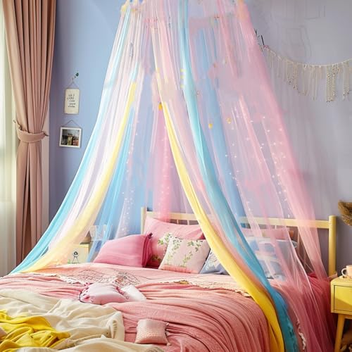Comtelek Mosquito Net Bed Canopy for Girls,Rainbow Canopy Bed Curtains Full Queen Size from Ceiling,Dome Mosquito Netting Bed Tent Twin Girls Princess Canopy King Bed Decor - Image 2