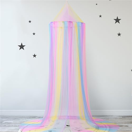 Comtelek Mosquito Net Bed Canopy for Girls,Rainbow Canopy Bed Curtains Full Queen Size from Ceiling,Dome Mosquito Netting Bed Tent Twin Girls Princess Canopy King Bed Decor - Image 4