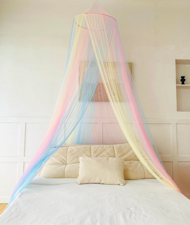 Comtelek Mosquito Net Bed Canopy for Girls,Rainbow Canopy Bed Curtains Full Queen Size from Ceiling,Dome Mosquito Netting Bed Tent Twin Girls Princess Canopy King Bed Decor - Image 3