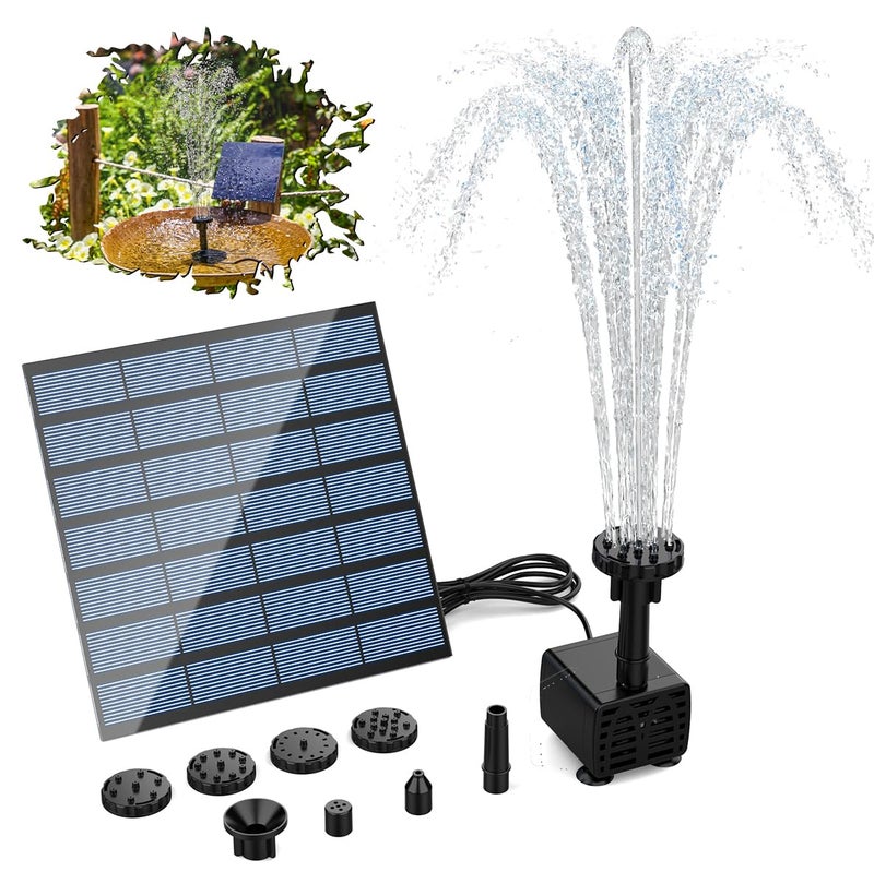 AISITIN AISITIN DIY Solar Water Pump Kit for Water Feature Outdoor Solar Powered Water Fountain Pump with 6 Nozzles for Bird Bath Ponds Garden Fish Tank 