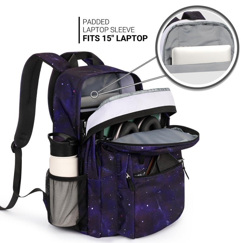 ZORFIN 26L Backpack for College, and Travel: Water Resistant Bookbag - Night Sky - Image 4