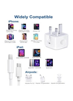 MMG iPhone 20W Fast Charger | USB C Wall Fast Charger with USB C to Lightning Cable Compatible with iPhone 14/14 Pro/14 Pro Max/13/12/SE2020/11/XR/XS Max/X/iPad  - Image 2